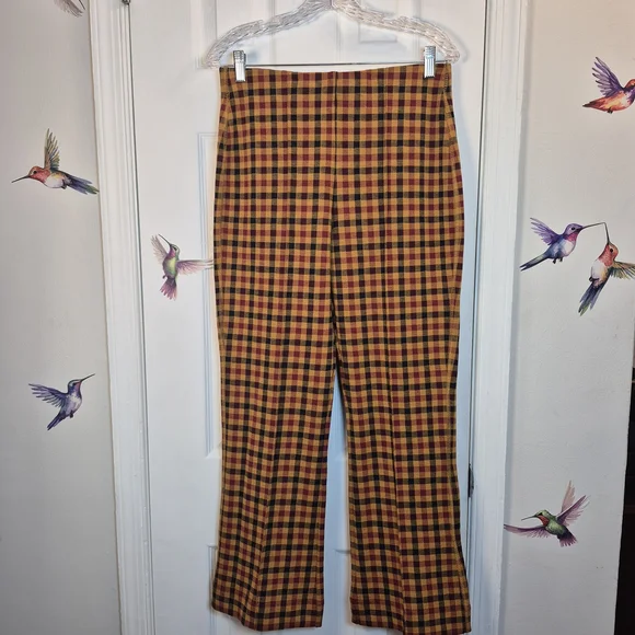 Philosophy Republic Mustard & Burgundy Plaid Flare High Waist Pants Size: M - Picture 2 of 10